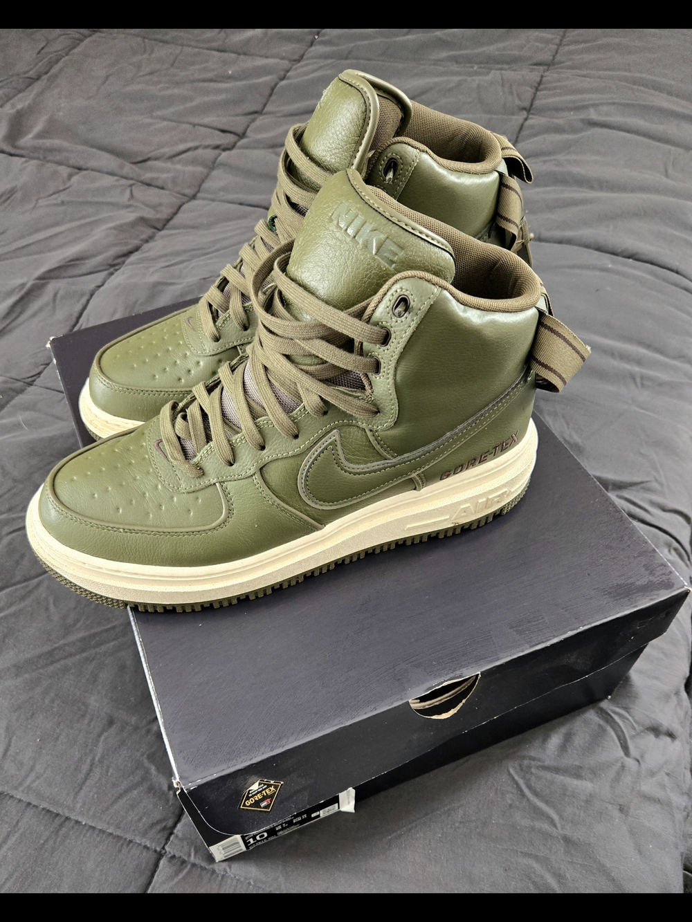Nike Air Force 1 High Top Gore-Tex Boot in the "Medium Olive" colorway
